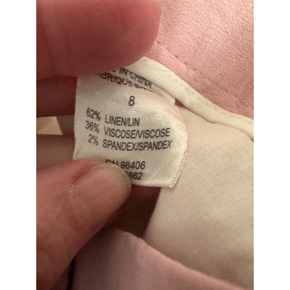 Theory Pink Linen Blend Cropped Pants Sz 8 Career Casual Pockets Lagenlook C18 - Picture 7 of 7